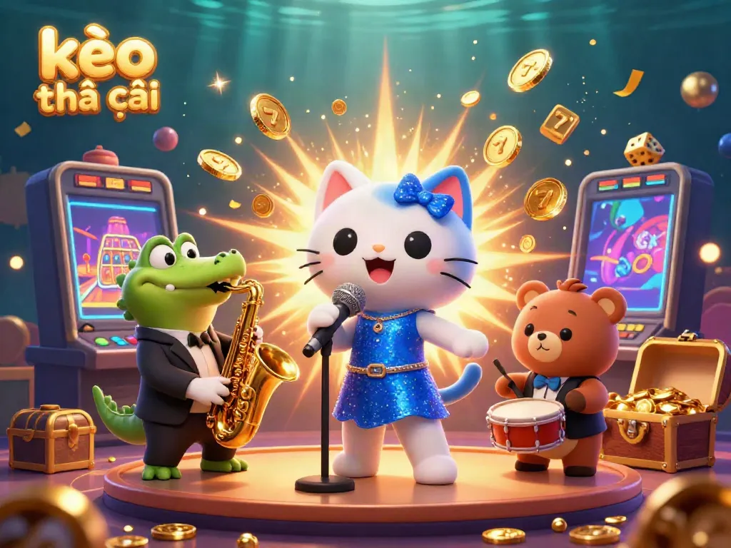 Experience the thrill of kèo nhà cái with an energetic casino scene featuring musical characters and exciting game elements.
