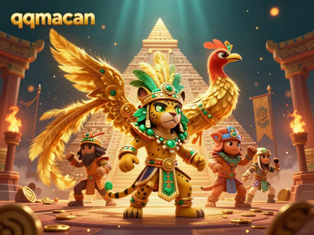 Experience excitement at qqmacan with an immersive casino-themed digital art featuring a Mayan jaguar priest.