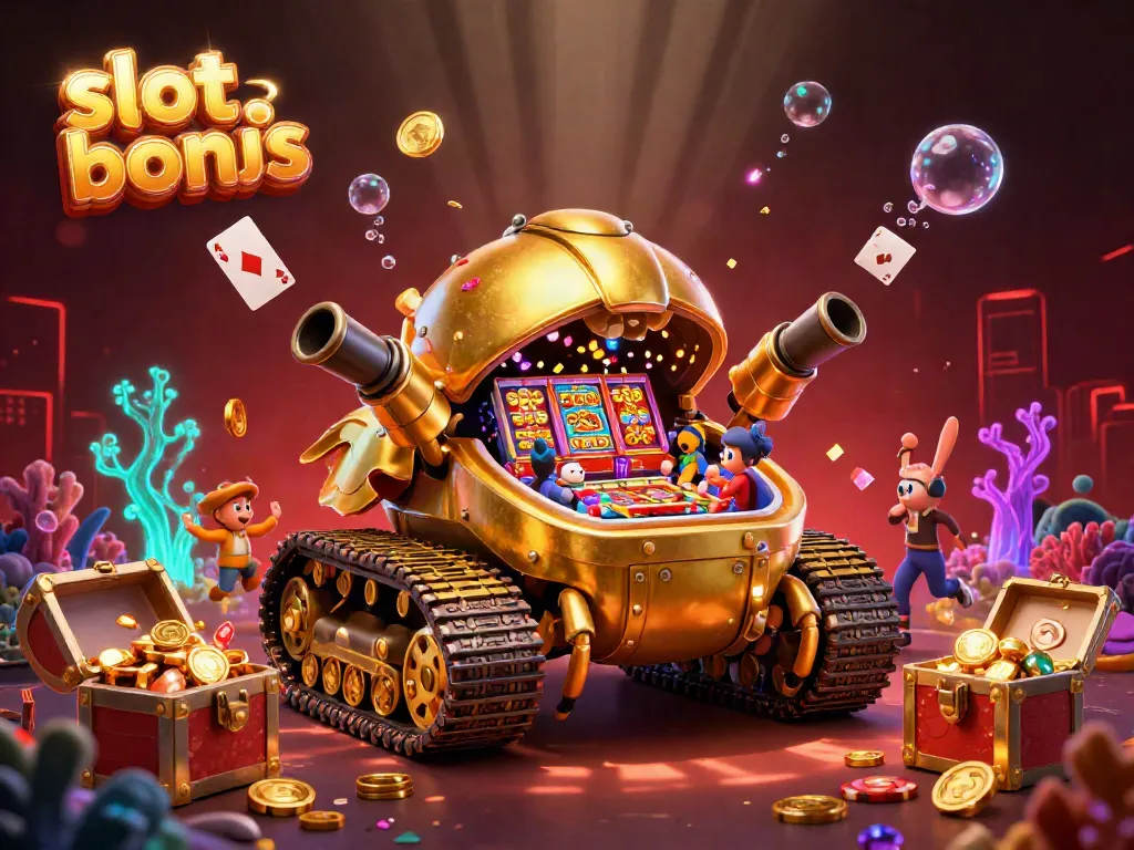 Experience thrilling slot bonus action in this vibrant 3D illustration featuring a golden beetle tank casino.