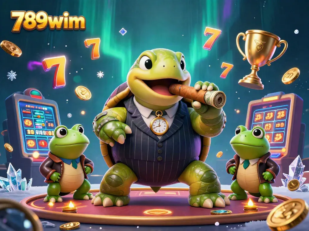 Witness an exciting scene at 789wim with lively 3D cartoon characters showcasing vibrant casino elements.