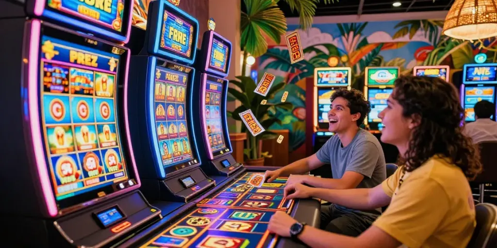 Spieler genießt seinen Spaß im Verde Casino mit bunten Spielautomaten und freien Drehungen.