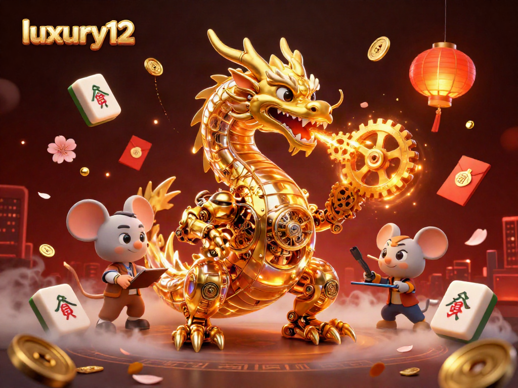 Experience the excitement of luxury12 with a golden dragon amidst casino elements, showcasing thrilling gameplay.