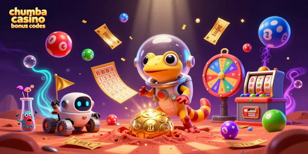 Engage with chumba casino bonus codes while exploring a vibrant intergalactic casino adventure.