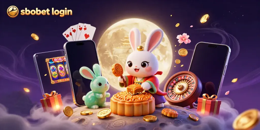 Experience sbobet login with a whimsical moon rabbit and poker chips on the lunar surface.