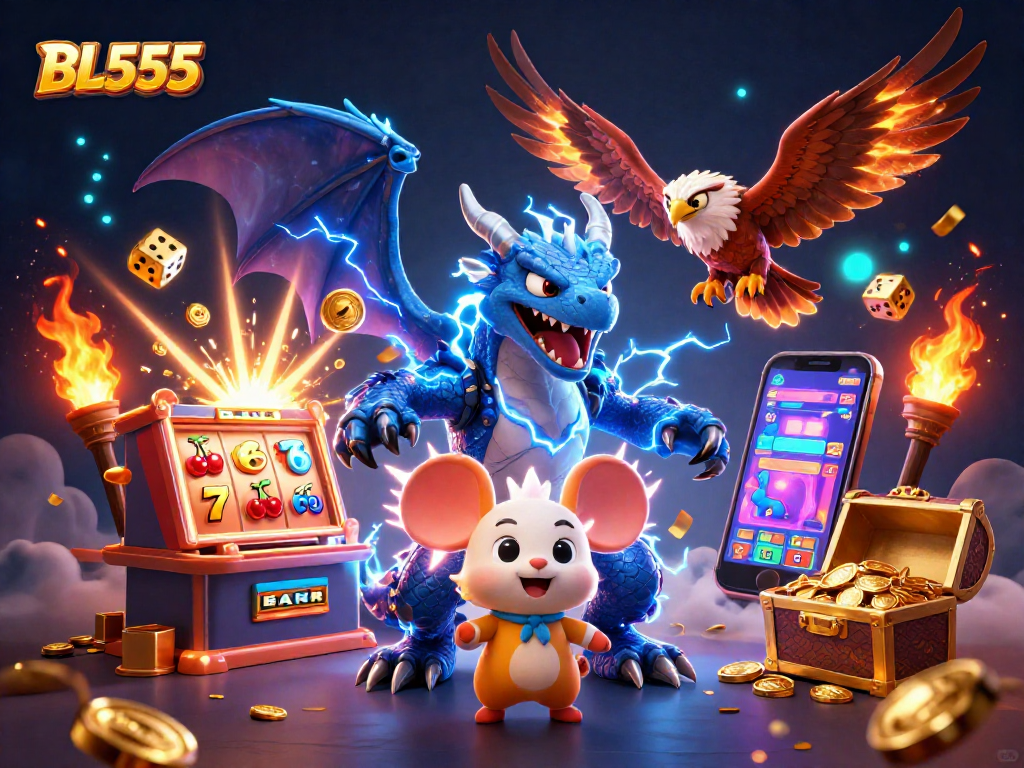 Spin and win at BL555 with electrifying games and dynamic jackpots in a vibrant casino scene.
