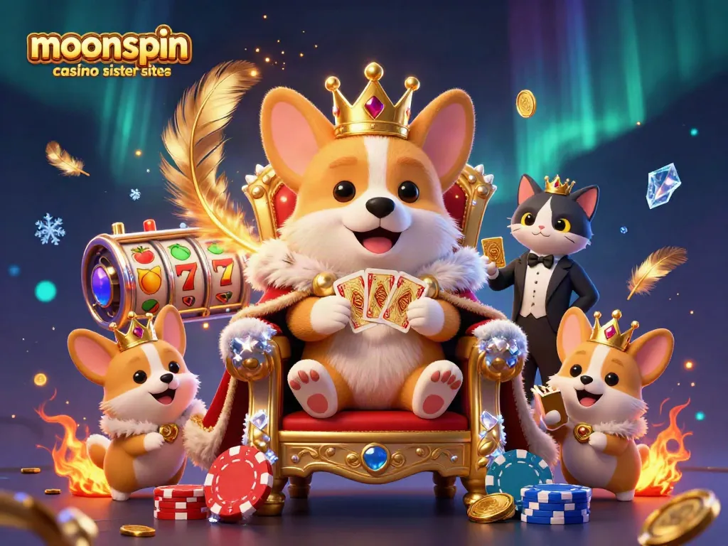 Engage with exciting gameplay at moonspin casino sister sites, featuring a royal corgi and thrilling slot elements.