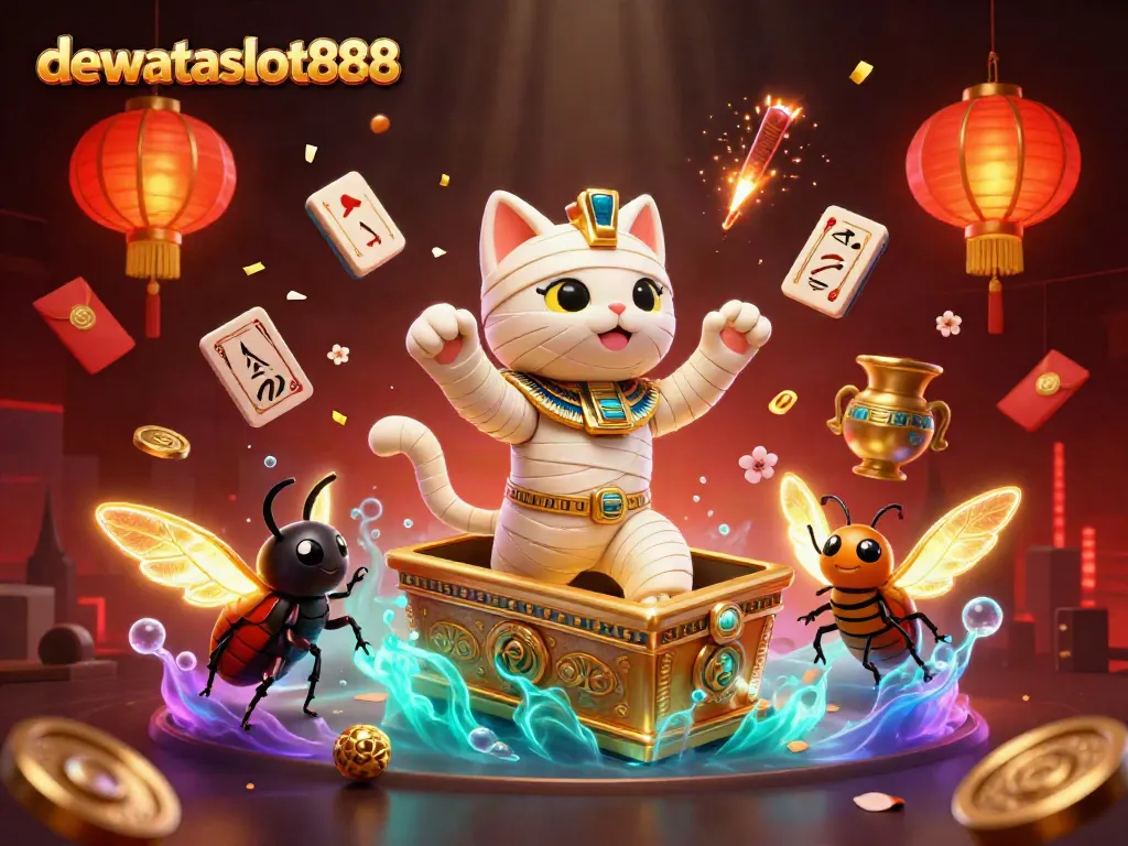 Menangkan permainan di dewataslot888 dengan mumi kucing dan teman scarab yang memikat dalam kasino piramida.
