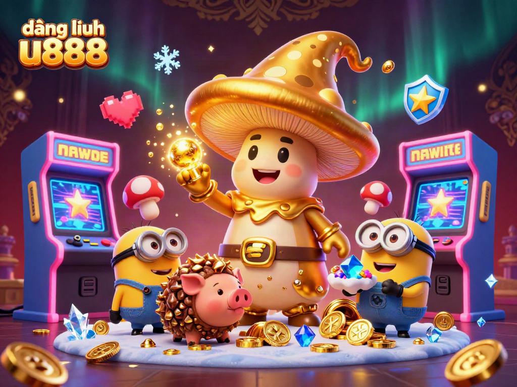 Access exciting games with đăng nhập u888, featuring a golden wizard and treasure elements.