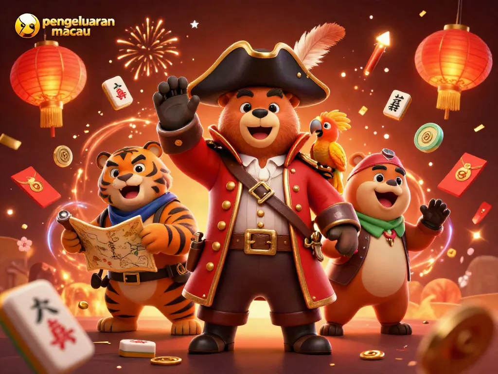 Experience the excitement of pengeluaran macau with captivating 3D characters celebrating lottery results.